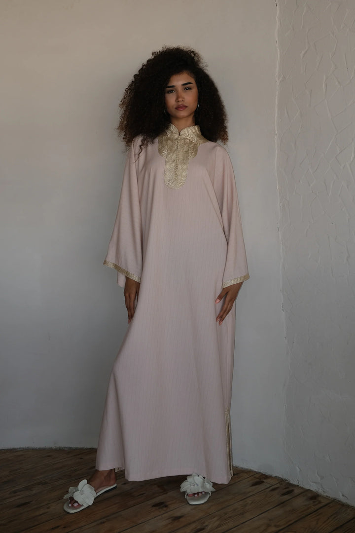 Velvet & Silk Moroccan Caftan – Golden Trim