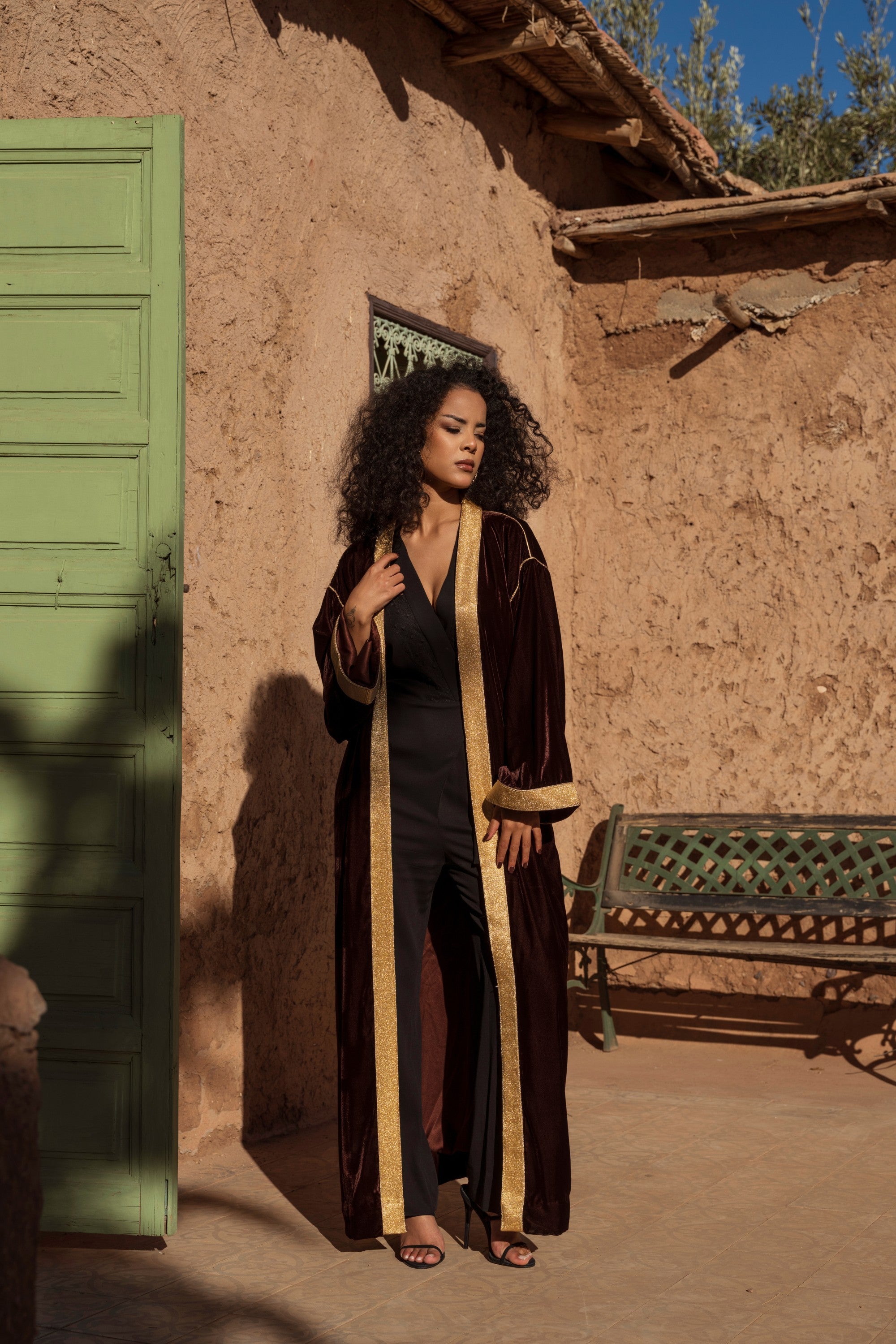 Gold Brown Velvet Kimono