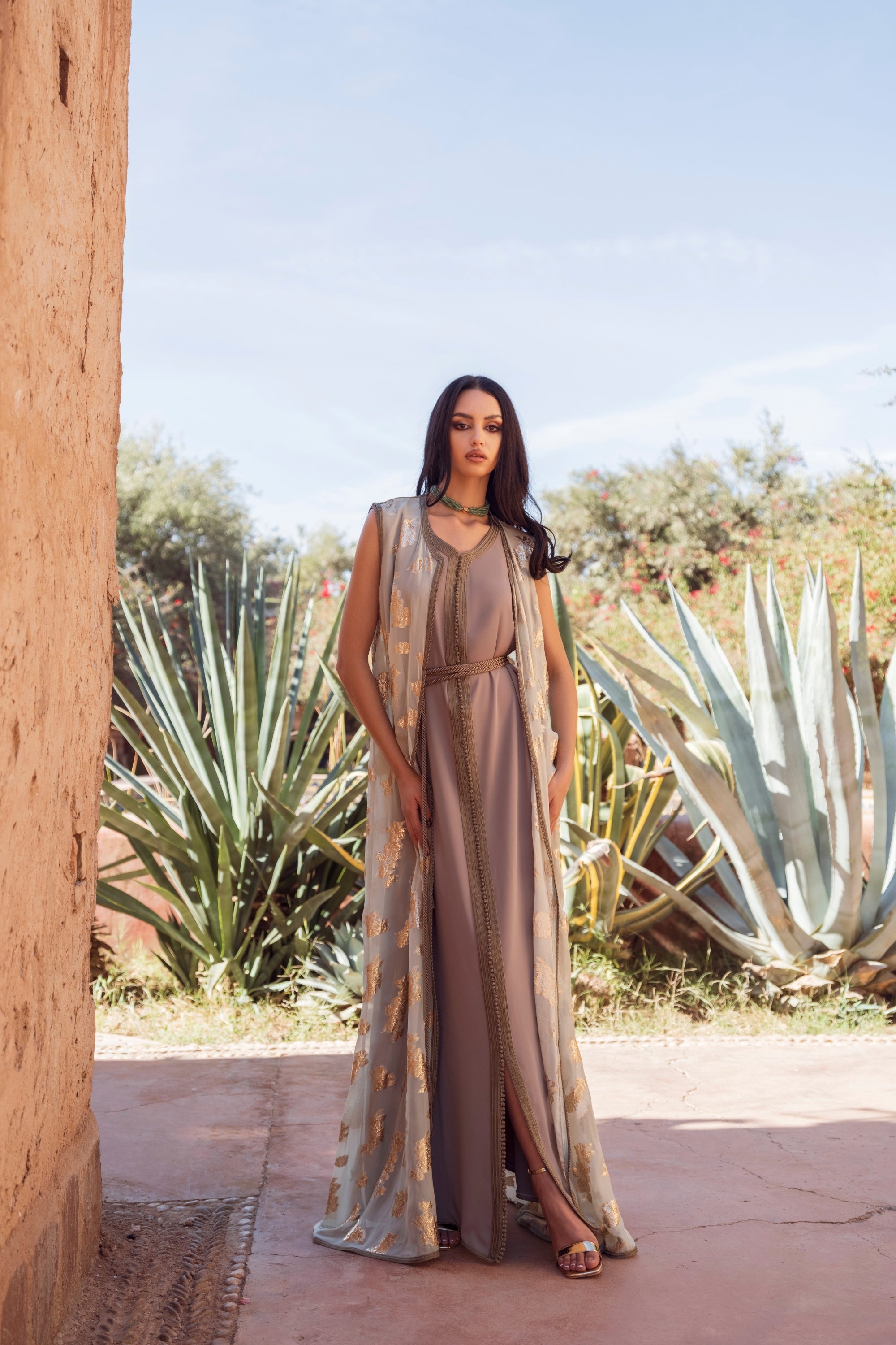 Mint & Gold Tlija Two-Piece Caftan Set