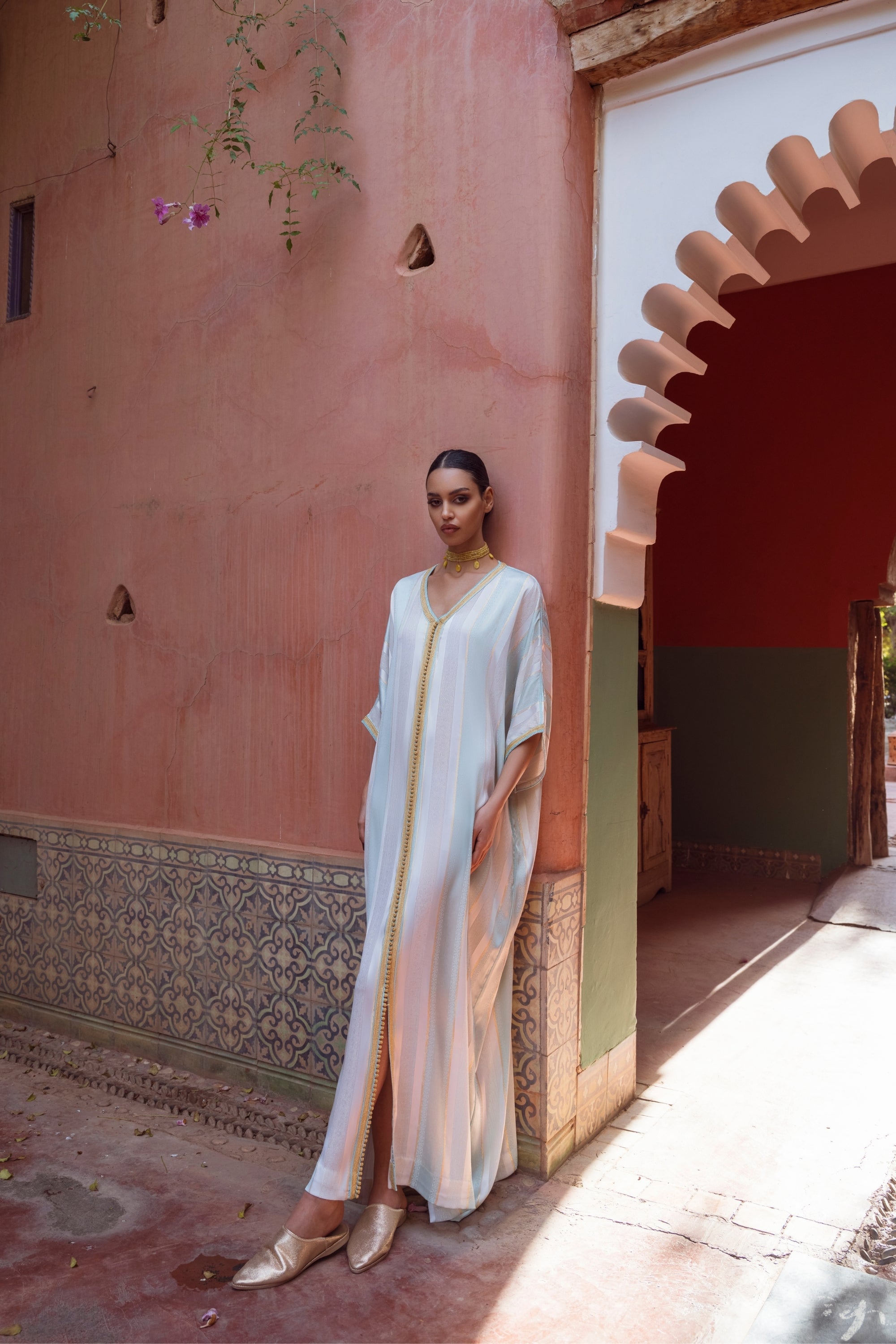 Oasis Green & White Jawhara Gandoura