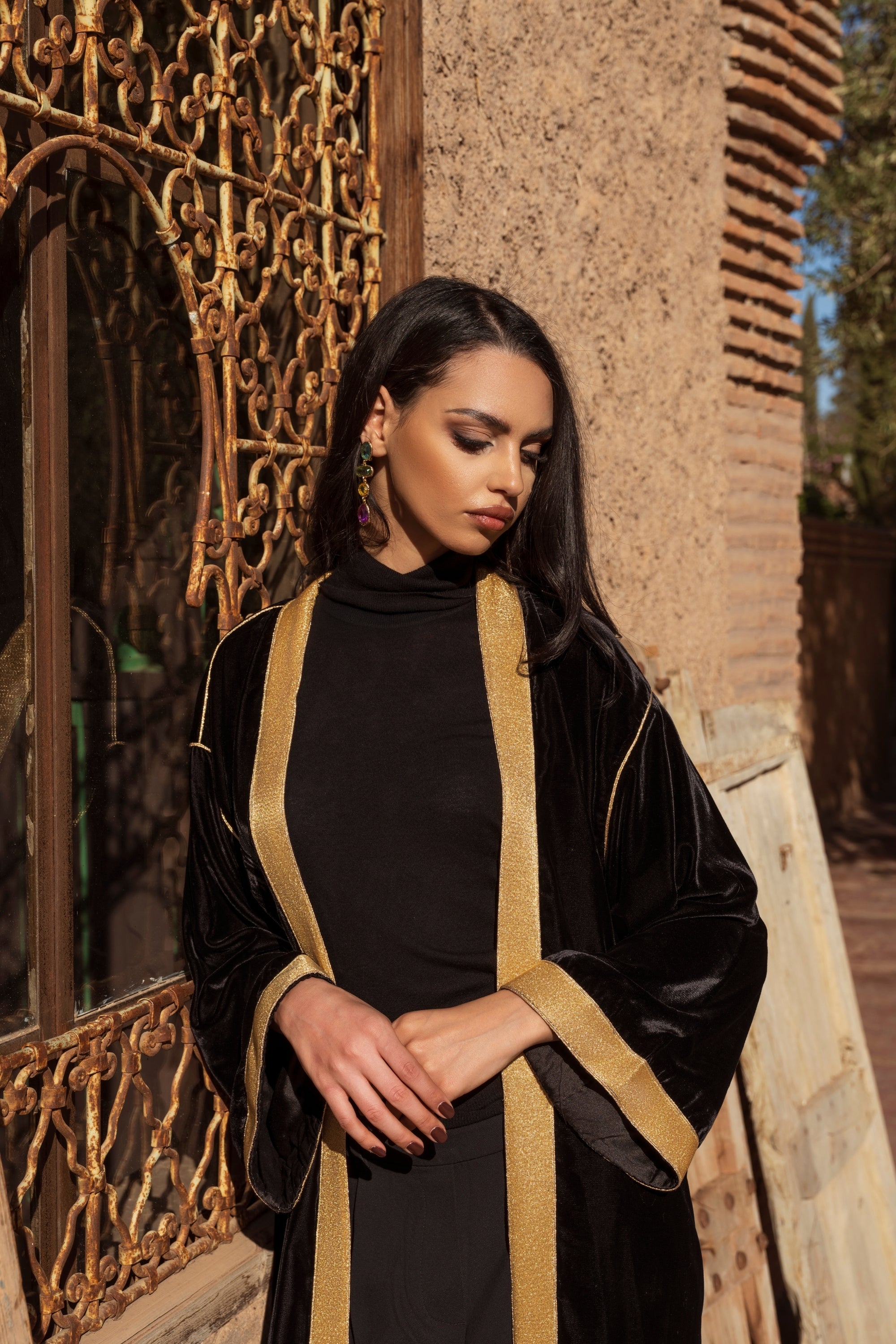 Gold Black Velvet Kimono