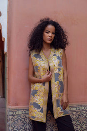 Gold & Blush Brocade Mini Open Gilet