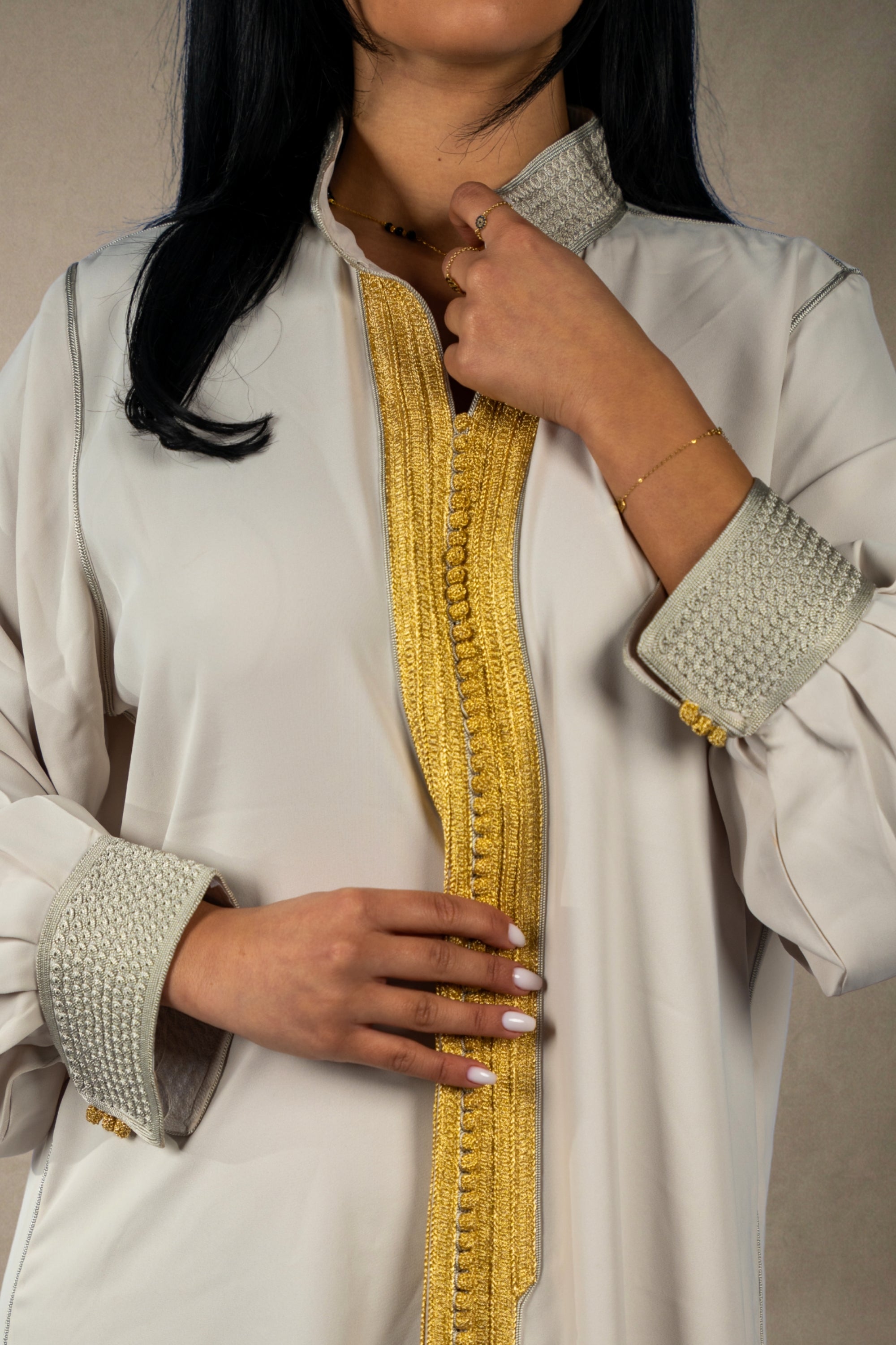 Timeless Silver & Gold Embroidered Caftan