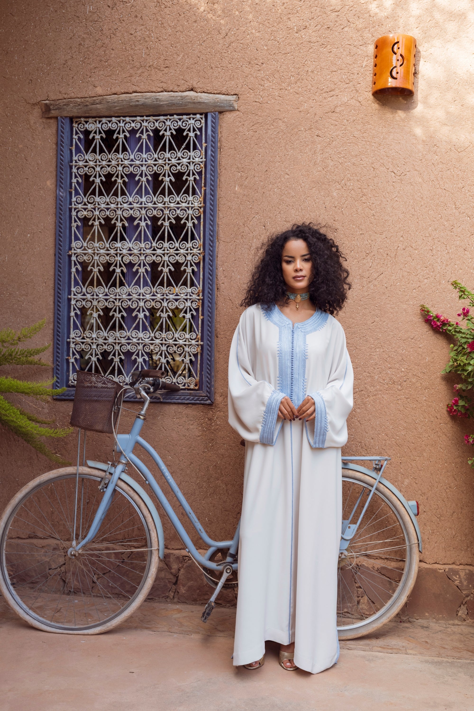 Soft Sky Blue Embroidered Gandoura