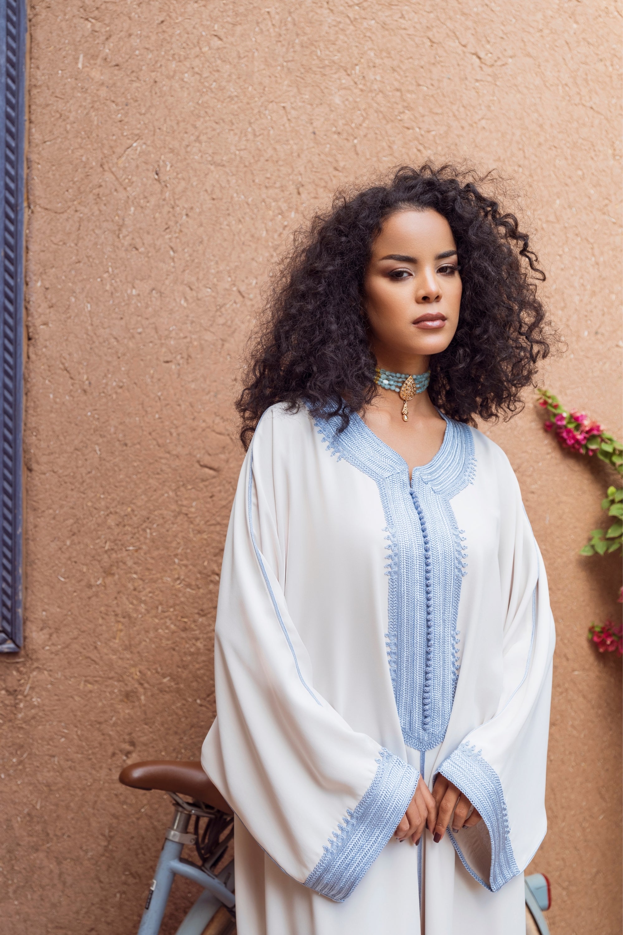 Soft Sky Blue Embroidered Gandoura