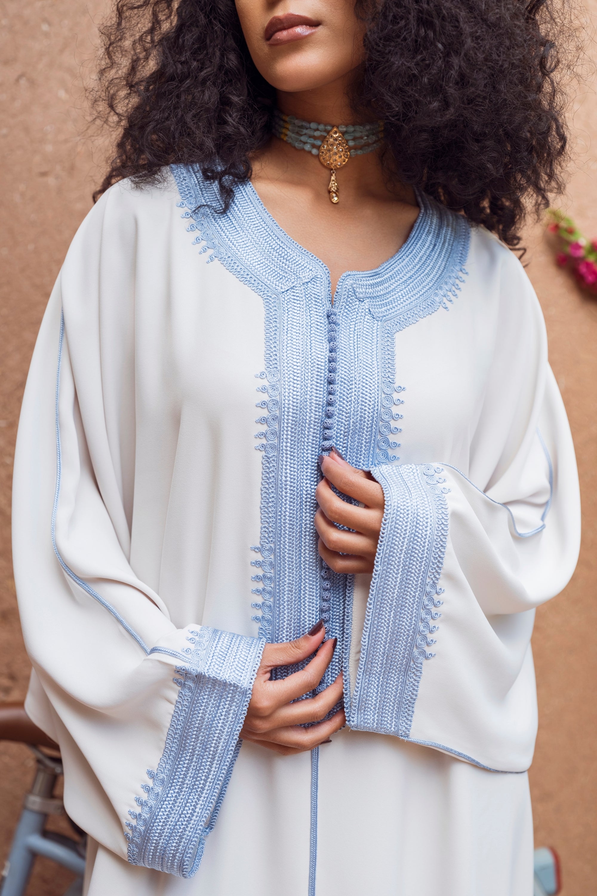 Soft Sky Blue Embroidered Gandoura