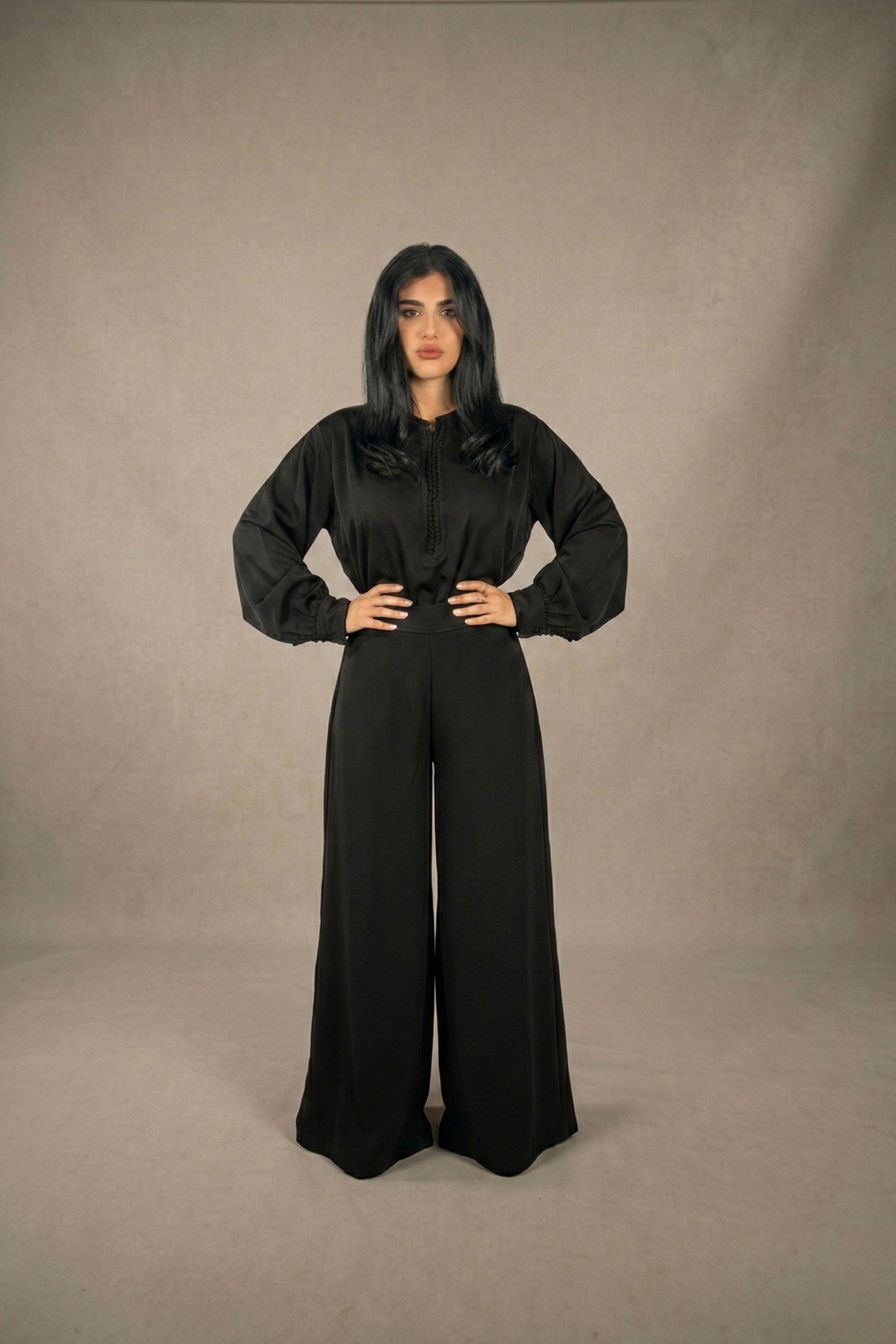 Two piece Black Blouse & Wide-Leg Pants