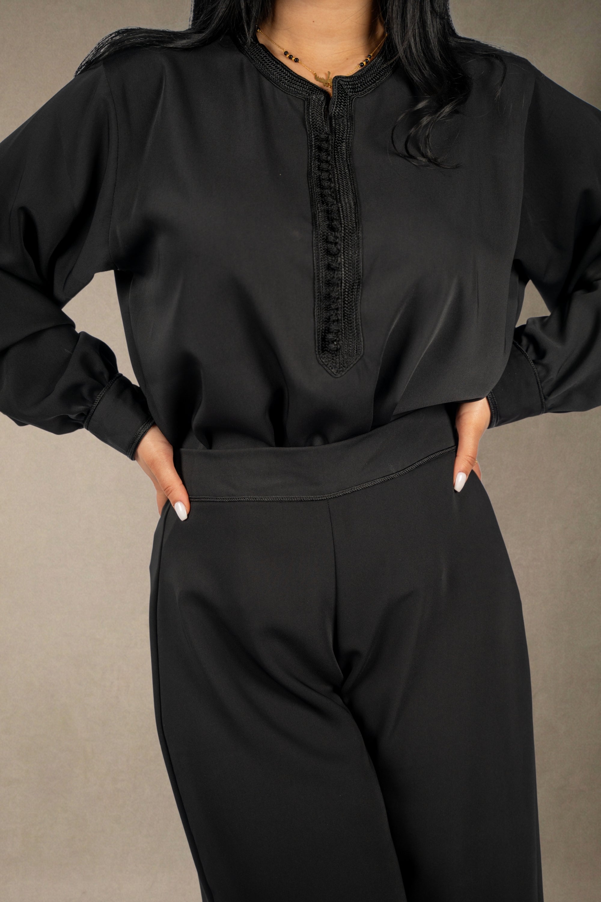 Two piece Black Blouse & Wide-Leg Pants