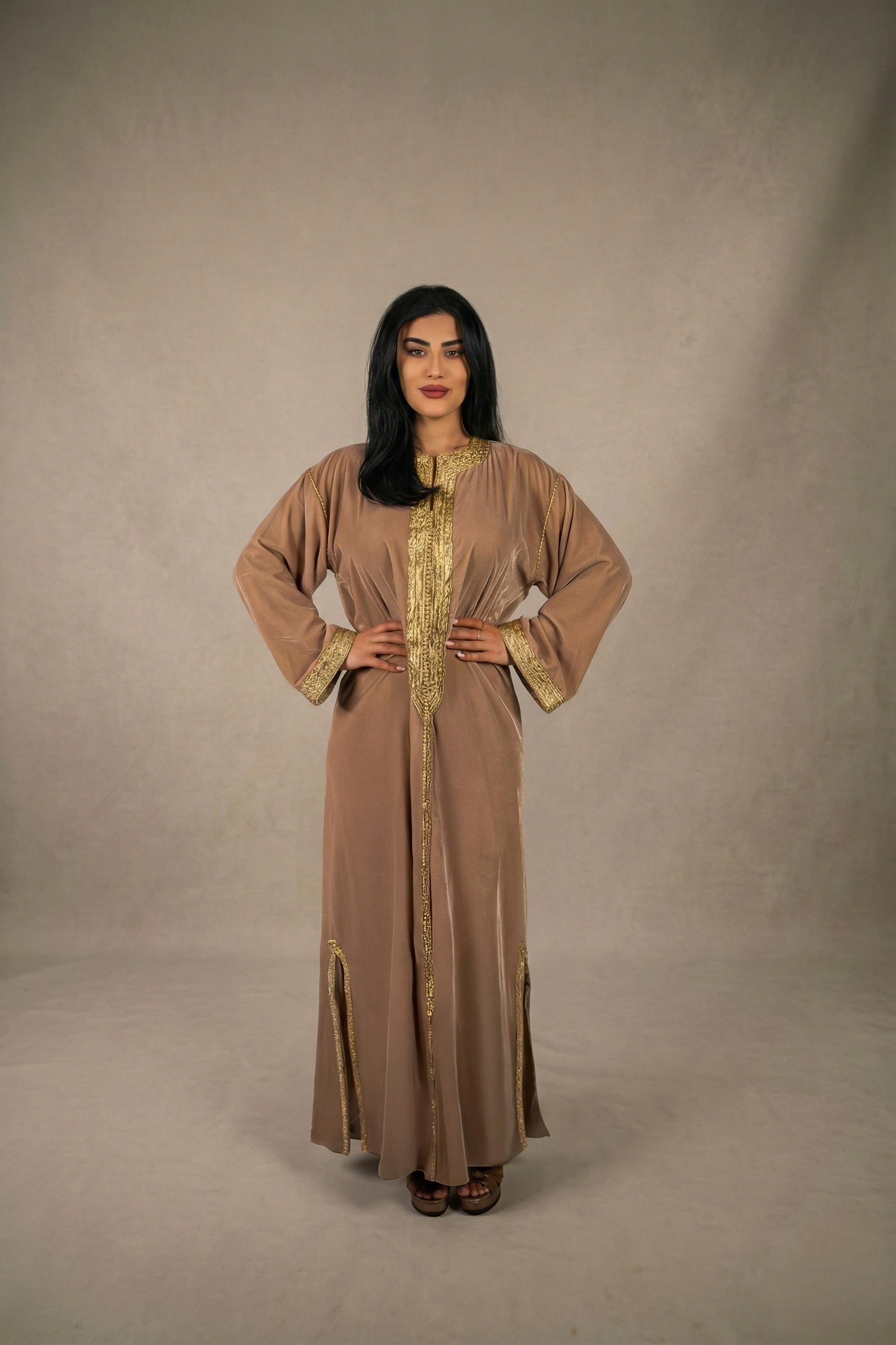 Sand Beige Velvet Caftan